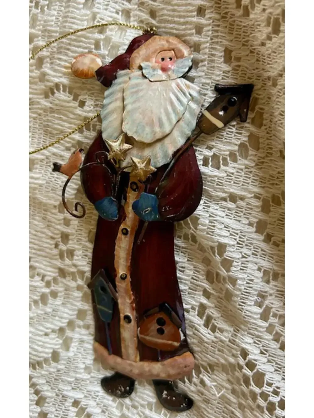 Vintage Metal Christmas Ornaments Set with Santa and Noel Sign